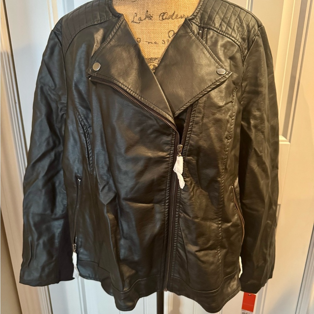 Evri Black Leatherette Jacket, 2X and NWT